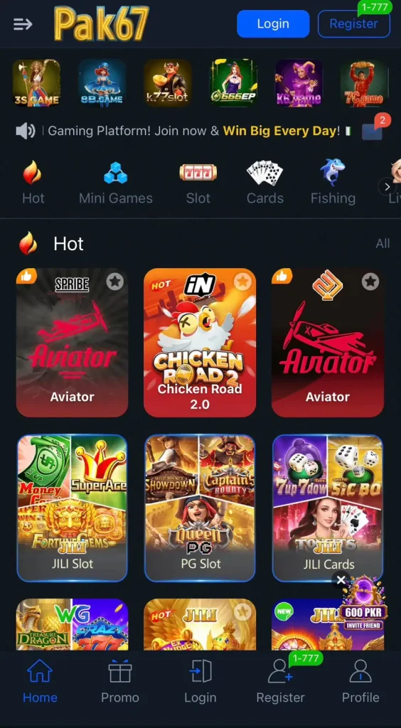 Pak67 game app and available gaming features